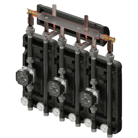 Zestaw hydrauliczny 3 grup mieszających Brygada 3D+ 8000 z rozdzielaczem KRE 3D+ + pompa obiegowa 25/6 230 V LFP (3 szt.) Elterm 848000