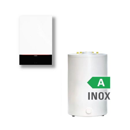 Pakiet Viessmann kocioł gazowy kondensacyjny jednofunkcyjny Vitodens 100-W B1HG 19 kW + zasobnik Vitocell 200-V 140 L INOX + armatura przyłączeniowa + czujnik temperatury wody Z031473