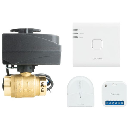 Pakiet przeciwzalaniowy SALUS bramka internetowa ZigBee UG800 + czujnik zalania WLS600 bateryjny + przekaźnik sieci SR600 + obudowa z uchwytem SRS600 + zawór 2-drogowy kulowy z siłownikiem BEV 1" 9021334