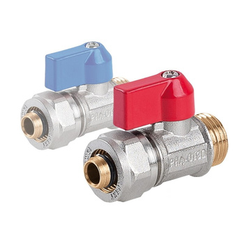 Zawór kulowy mini z dławikiem ze złączką Pex 1/2" x 16 PN10 czerwony Perfexim PHA-019D