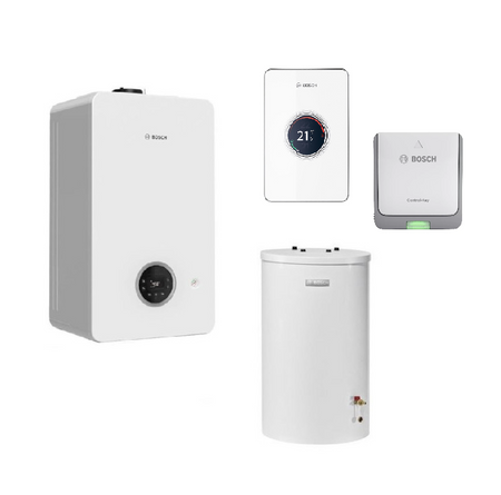 Pakiet Bosch kocioł gazowy kondensacyjny jednofunkcyjny Condens GC2300iW 20P 20 kW + zasobnik c.w.u. WST120-50 120 L + regulator EasyControl CT200 biały + moduł K20RF 8734100657