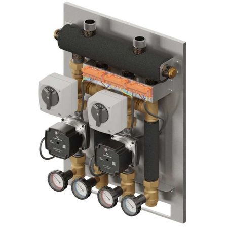 Zestaw hydrauliczny 2 grup mieszających Szwadron PRO 2D 464 ze sprzęgło-kolektorem SKE 2DC 35 kW + zawór 3-drogowy VRG 432 1” z siłownikiem ESBE (2 szt.) + pompa obiegowa 15/6 230 V LFP (2 szt.) Elterm 835464