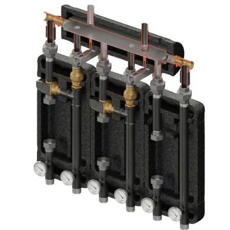 Zestaw hydrauliczny 3 grup mieszających Brygada 3D+ 7055 z rozdzielaczem KRE 3D+ + zawór termostatyczny VTA 372 ESBE (2 szt.) Elterm 847055