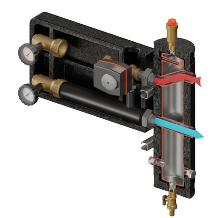 Zestaw hydrauliczny Pluton PRO 410 ze sprzęgłem SHE-CD PRO 55 kW + zawór 3-drogowy VRG 432 1” z siłownikiem ESBE Elterm 819410