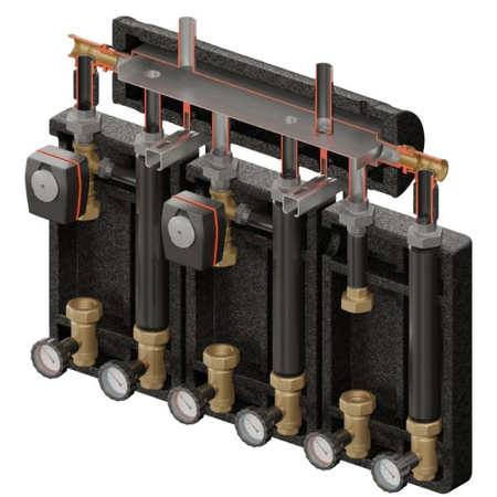 Zestaw hydrauliczny 3 grup mieszających Brygada PRO 3D+ 7044 z rozdzielaczem KRE 3D+ + zawór 3-drogowy VRG 432 1” i siłownikiem ESBE (2 szt.) Elterm 867044