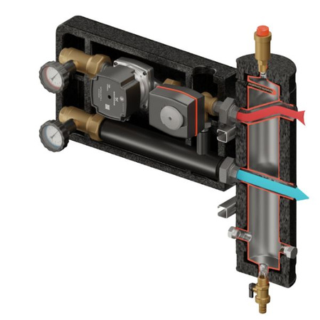 Zestaw hydrauliczny Pluton PRO 480 ze sprzęgłem SHE-CD PRO 55 kW + zawór 3-drogowy VRG 432 1” z siłownikiem ESBE + pompa obiegowa 25/7 230 V Grundfos Elterm 819480