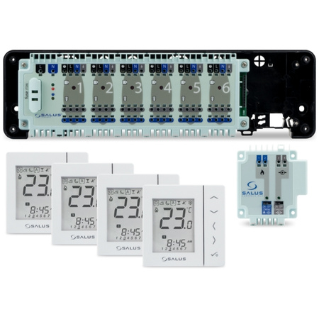 Pakiet SALUS StarterPack Standard listwa sterująca KL06-M 6 stref przewodowa + regulator tygodniowy podtynkowy VS30W przewodowy 4 szt. + moduł PL07 94507001