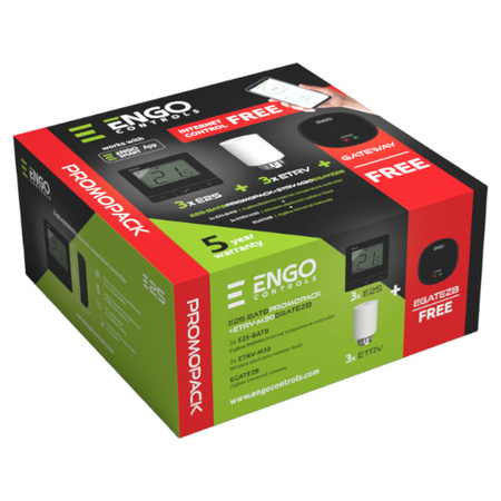 Promopack Regulator E25-BATB x 3 + Głowica ETRV-M30 x 3 + bramka internetowa EGATEZB x 1 czarny Engo 932374015
