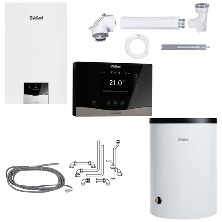 Pakiet Vaillant ecoTEC Plus VC 15CS/1-5 + zasobnik VIH R 200/6B + regulator VRC 720 sensoCOMFORT + zestaw przyłączeniowy + SPS przez ścianę lub dach 0010043626